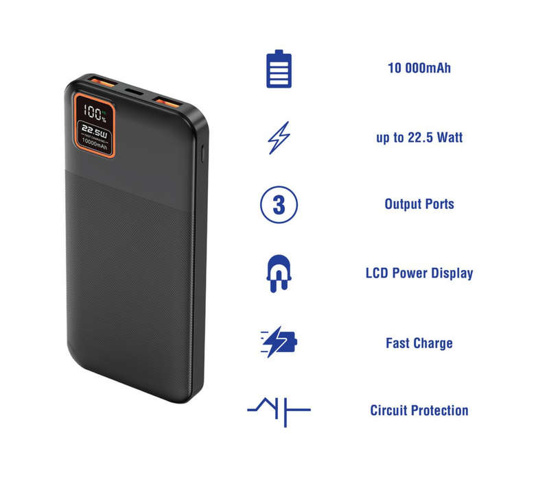 SUPA FLY 10,000mAh Fast Charge with LCD Display Power Bank
