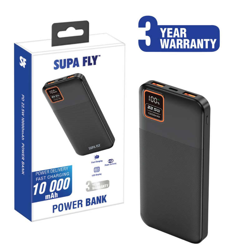 SUPA FLY 10,000mAh Fast Charge with LCD Display Power Bank
