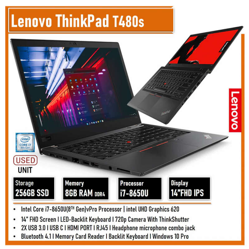 Lenovo Thinkpad T480s - Intel Core i7 8th Gen - 24GB RAM - 1TB SSD ~Windows 11 Pro Office 2021