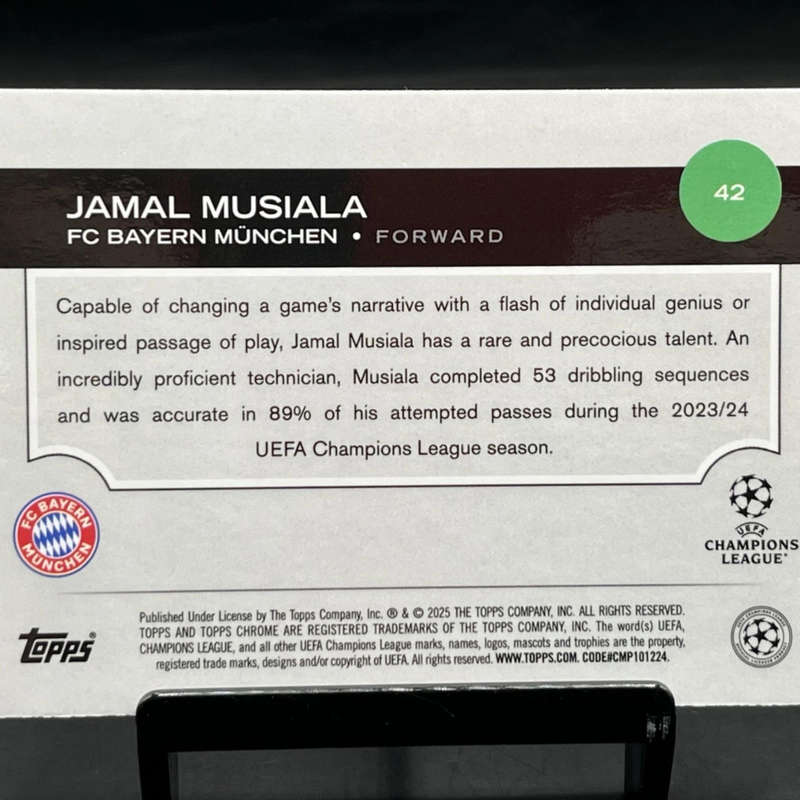 2024-25 Topps Chrome Club Competitions Jamal Musiala #42 Aqua Prism /199