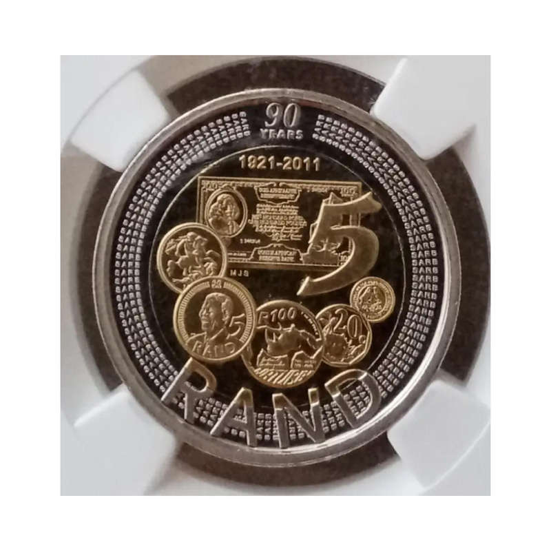 NGC Graded 2011 South Africa Proof Five Rand Coin - PF69 Ultra Cameo (90th Anniversary)