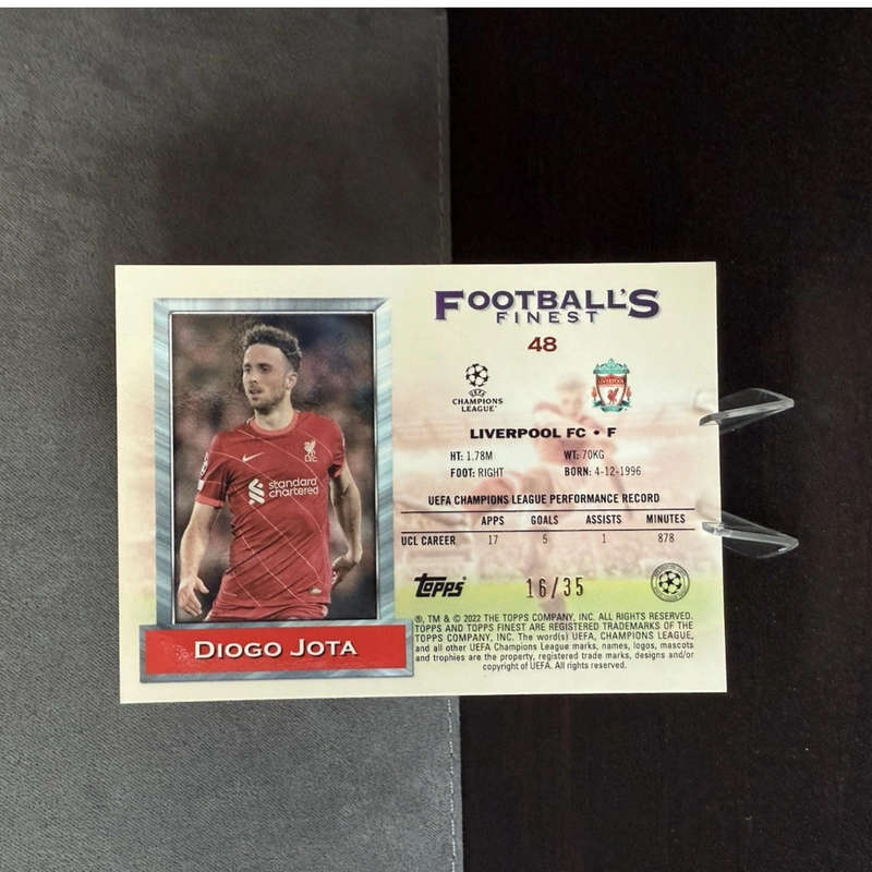 Limited Print 2021-22 Topps Finest Flashback Soccer Diogo Jota Prism Refractor /35