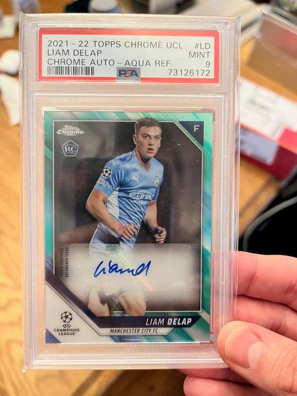 2021 Topps Chrome UCL Liam Delap RC Rookie Card Auto Aqua /199 PSA 9 Mint