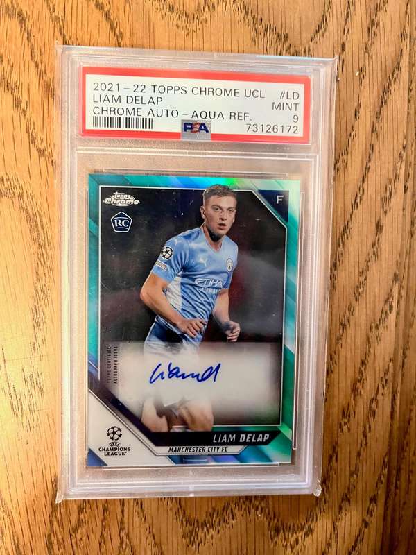 2021 Topps Chrome UCL Liam Delap RC Rookie Card Auto Aqua /199 PSA 9 Mint