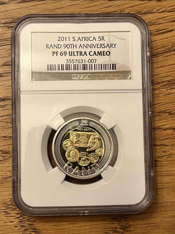 NGC Graded 2011 South Africa Proof Five Rand Coin - PF69 Ultra Cameo (90th Anniversary)
