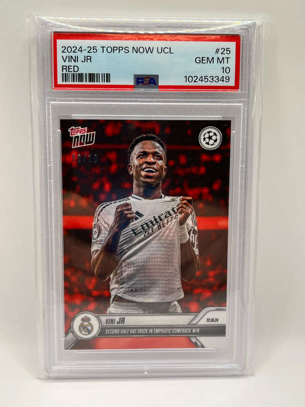 Ultra Rare 2024 Topps Now UCL Vinicius Junior Red /10 PSA GEM Mint 10