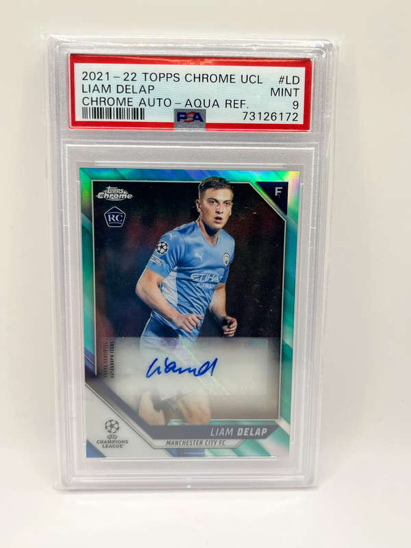 2021 Topps Chrome UCL Liam Delap RC Rookie Card Auto Aqua /199 PSA 9 Mint
