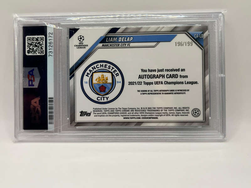 2021 Topps Chrome UCL Liam Delap RC Rookie Card Auto Aqua /199 PSA 9 Mint