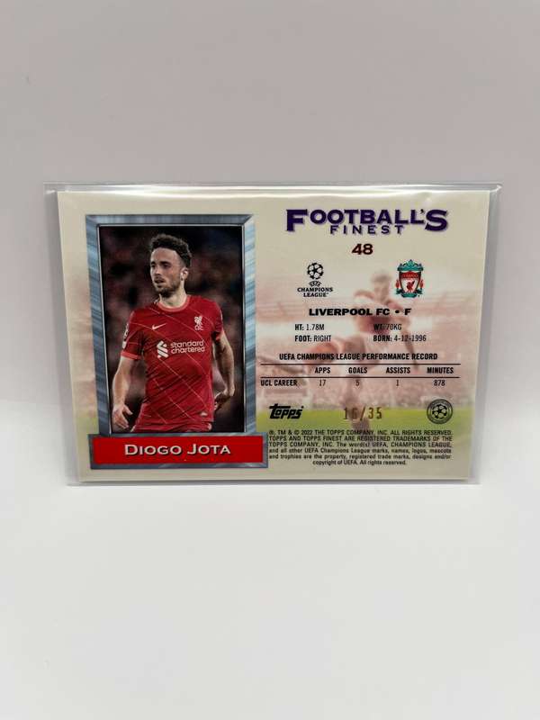 Limited Print 2021-22 Topps Finest Flashback Soccer Diogo Jota Prism Refractor /35