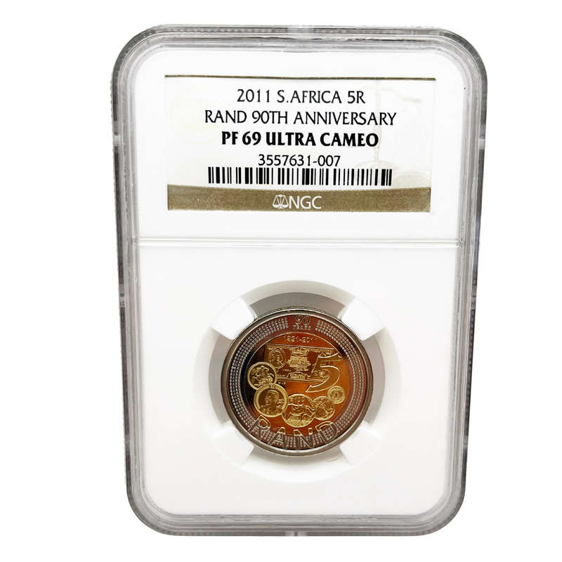 NGC Graded 2011 South Africa Proof Five Rand Coin - PF69 Ultra Cameo (90th Anniversary)