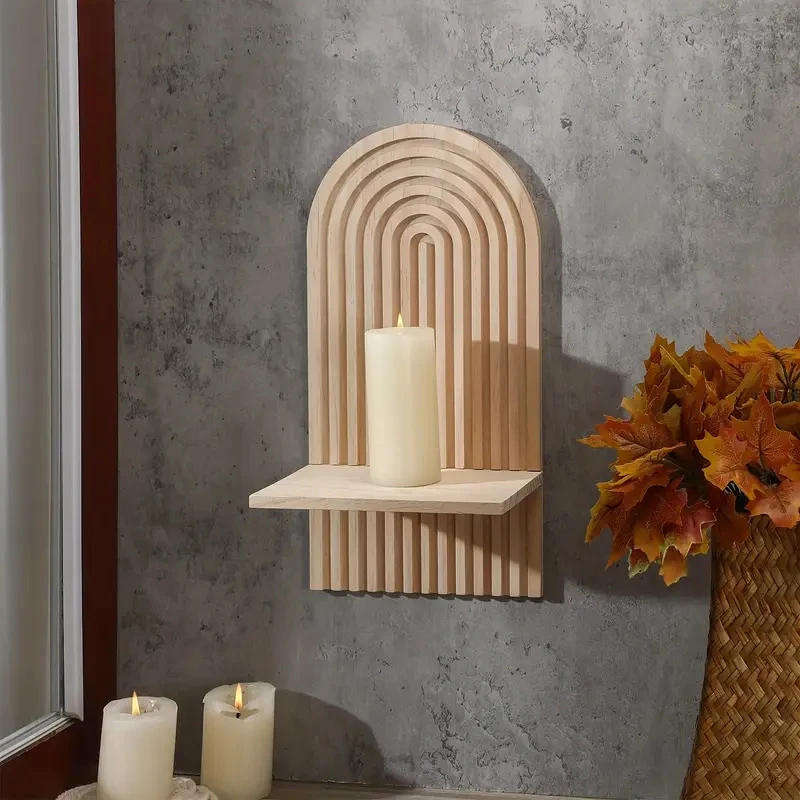 Wooden geometric Sun Rainbow Floating Shelf