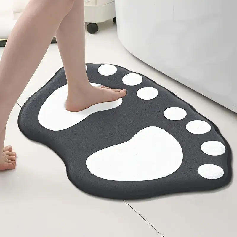 1PC Non-Slip Flannel Bath Mat with Paw Print Design
