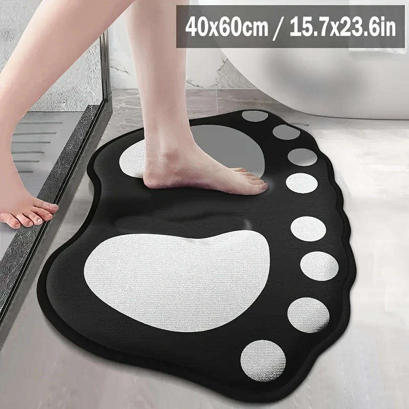 1PC Non-Slip Flannel Bath Mat with Paw Print Design