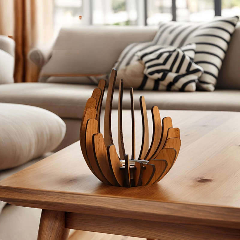 Handmade Lotus-Shaped Wooden Candle Holder