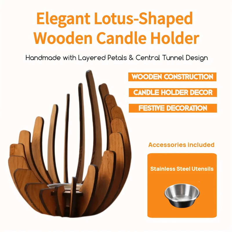 Handmade Lotus-Shaped Wooden Candle Holder