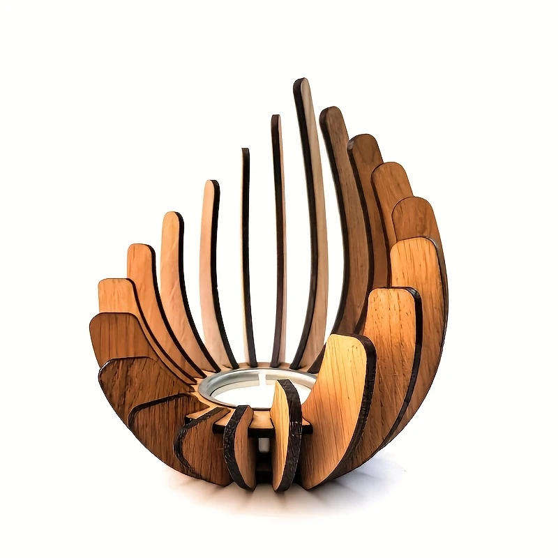 Handmade Lotus-Shaped Wooden Candle Holder