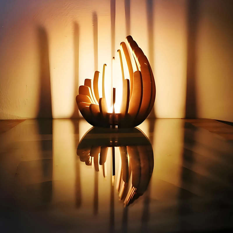 Handmade Lotus-Shaped Wooden Candle Holder