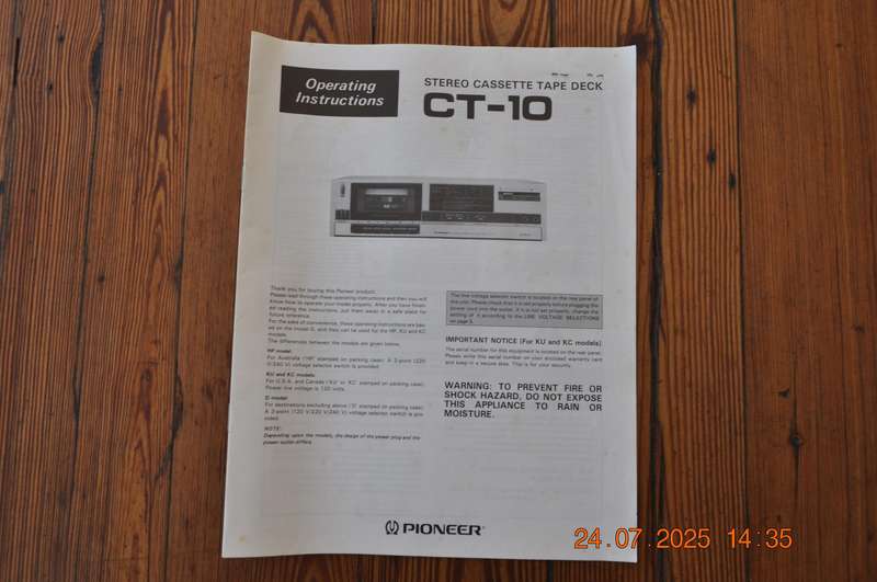 Pioneer CT-10 Cassette Player User Manual