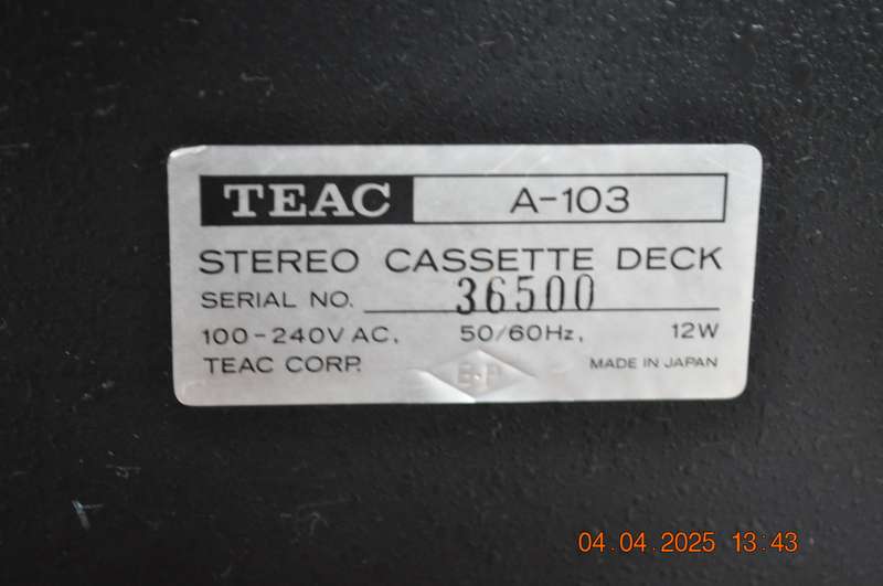 Vintage Teac A-103 Stereo Cassette Deck Player