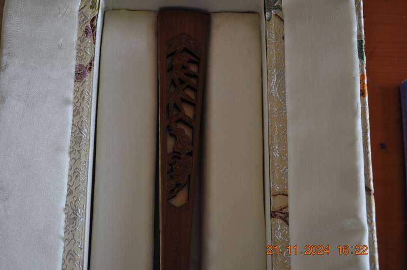 Vintage Chinese Folding Fan Card With Stamps