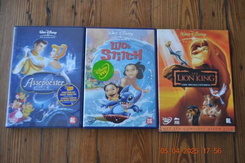 Kiddies Dvds Lion King, Assepoester,Pinokkio,Bambi ect (nederlands gesproken )