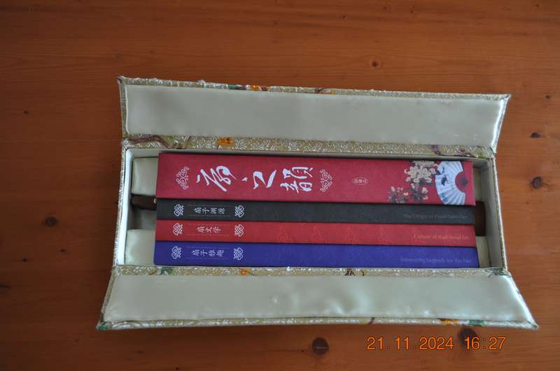 Vintage Chinese Folding Fan Card With Stamps