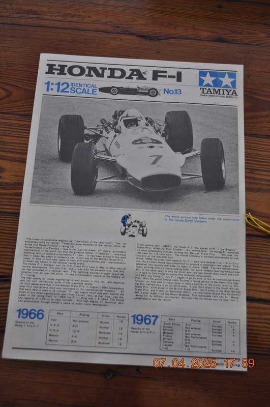 Vintage Tamiya Honda F-1 No 13 Model Kit Car