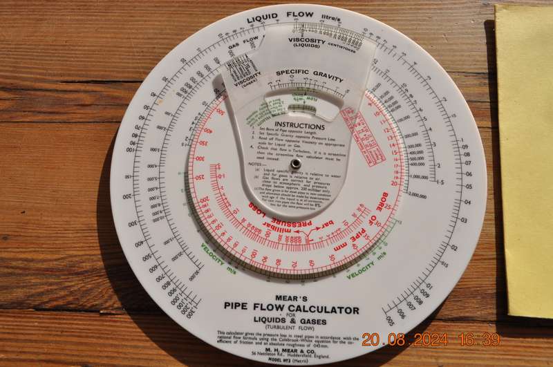 Vintage Mears Pipe Flow Calculator