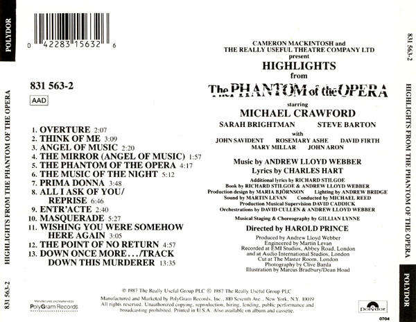Andrew Lloyd Webber, Michael Crawford, Sarah Brightman - Highlights From The Phantom Of the Opera