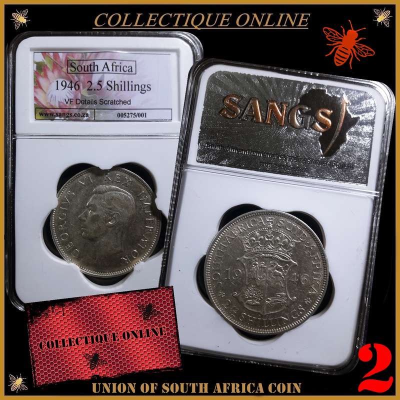 1946 : UNION of S. A. : 2.5 SCHILLINGS : N (2) : VF DETAILS SCRATCHED: GRADE By S.A.N.G.S.