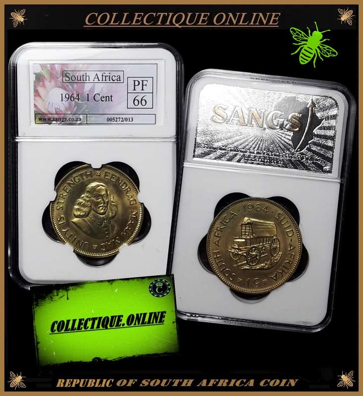 1964 : Republic  of S. A. : 1 Cent : EXCELLENT COIN GRADED PF 66 : GRADE By S.A.N.G.S.