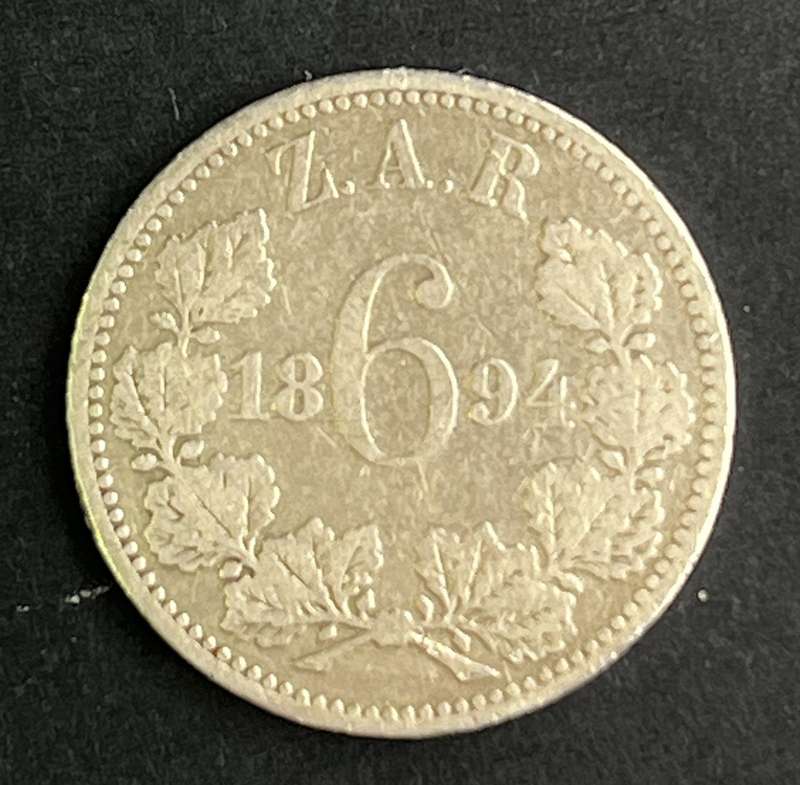 ZAR 1894 Silver Six Pence mintage 168 000