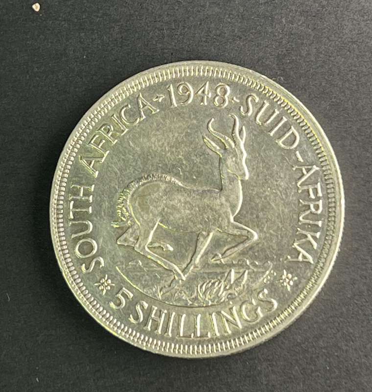 1948 South African five Shilling .800 silver 28.5gm