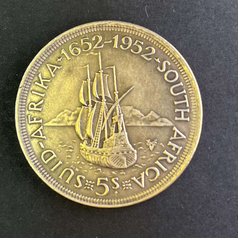 1952 Five shillings. 300th anniversary founding of Cape Town. silver
