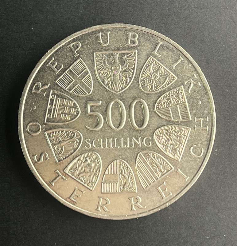 Austrian 500 Shilling 1985 .925 silver 24grams 40 years of peace