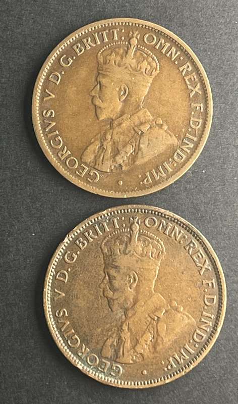set of two Australian Half Pennies 1913 and 1916 bronze
