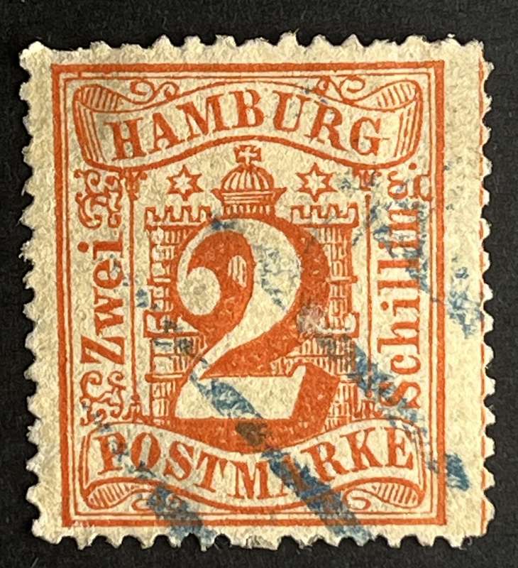Hamburg 1859 rare stamp ZWEI Shilling Used hinged