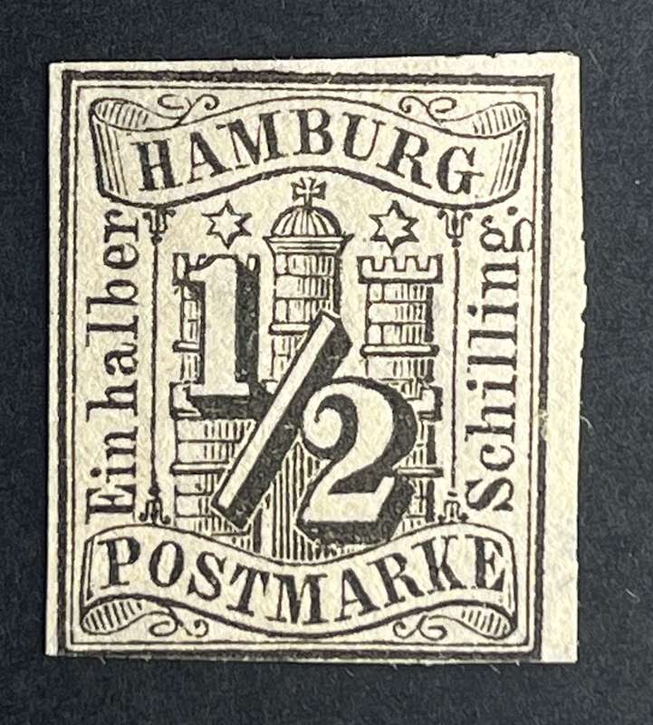 Hamburg 1859 Rare stamp mint hinged EIN Halber Shilling