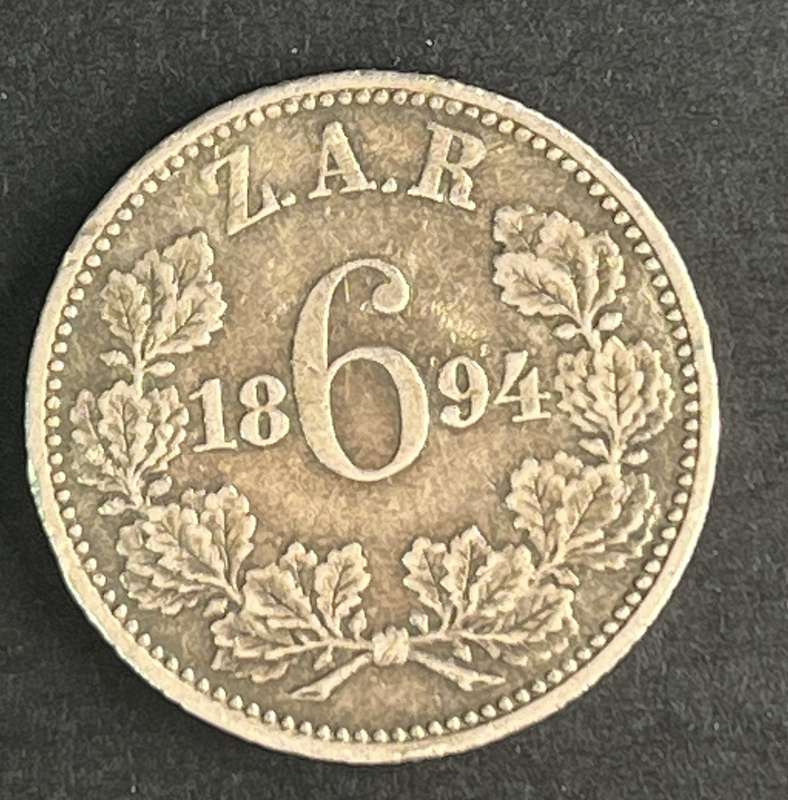 1894 ZAR Sixpence Silver