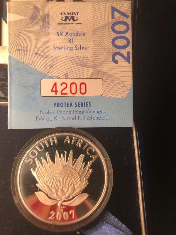 NR Mandela one rand sterling silver protea series no 4200 out of 6000