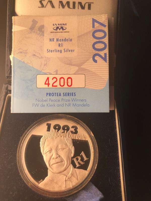 NR Mandela one rand sterling silver protea series no 4200 out of 6000