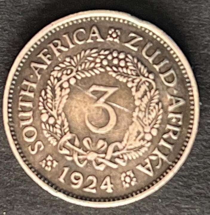 South Africa 3p 1924 .800 silver Mintage 501000