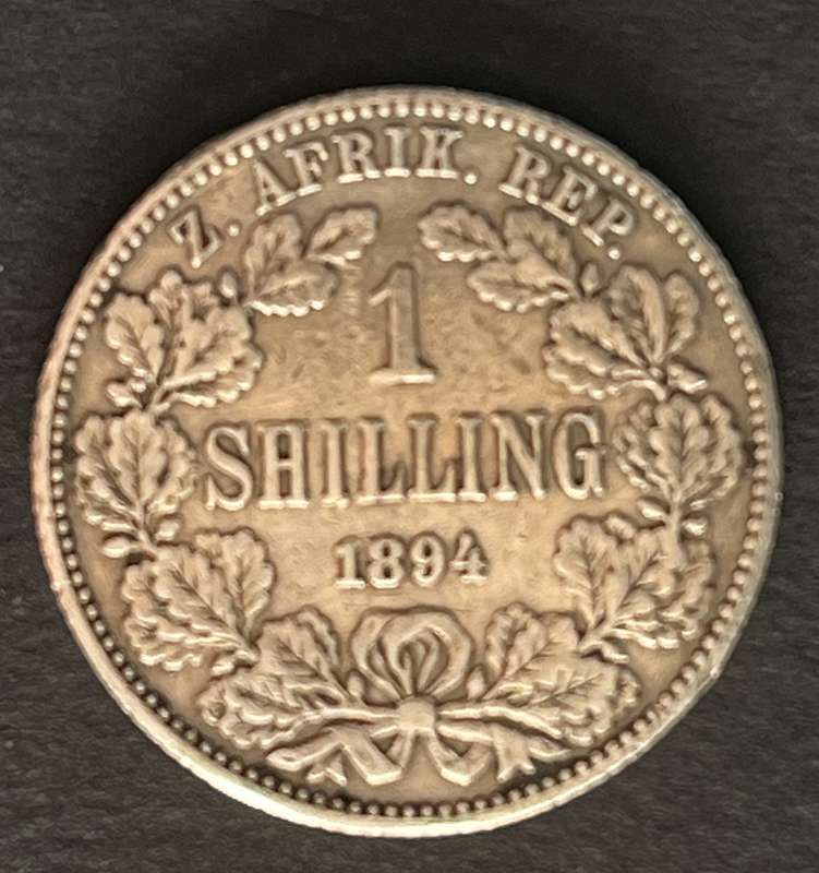 ZAR 1 shilling silver 1894 mintage 366000