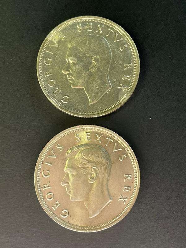 2 x 300th anniversary founding of Cape Town. Five shilling .500 silver