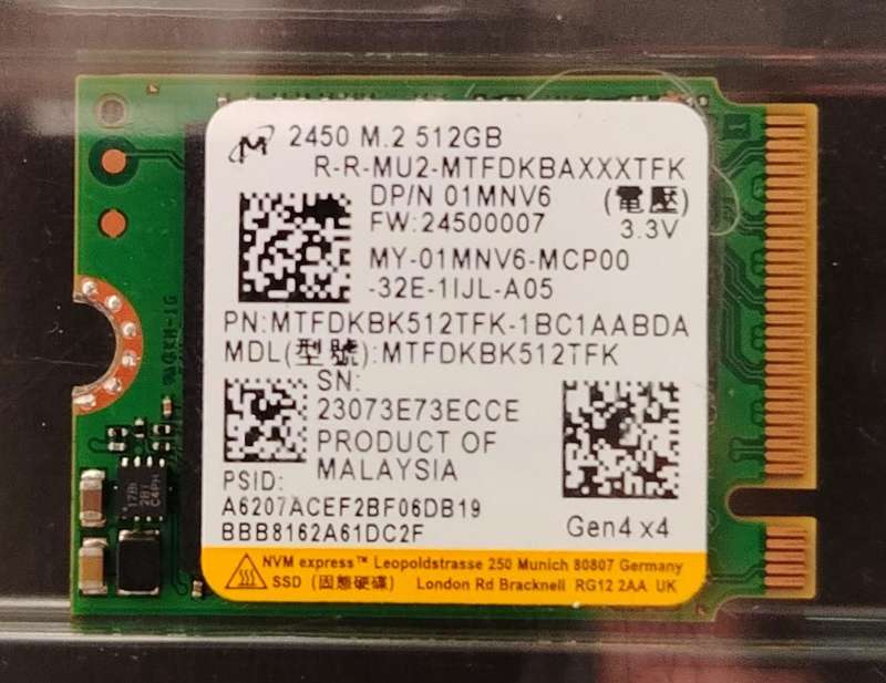 512GB M.2 NVMe SSD - Micron Technology - 2450 - Gen 4x4