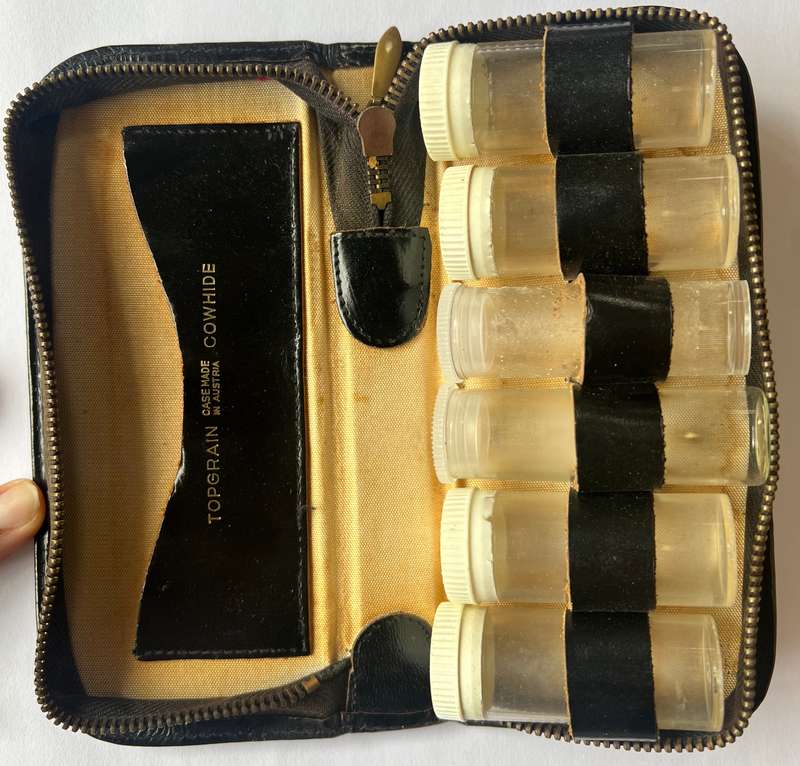 Vintage Portable Daily Pill Dispenser with Leather Case