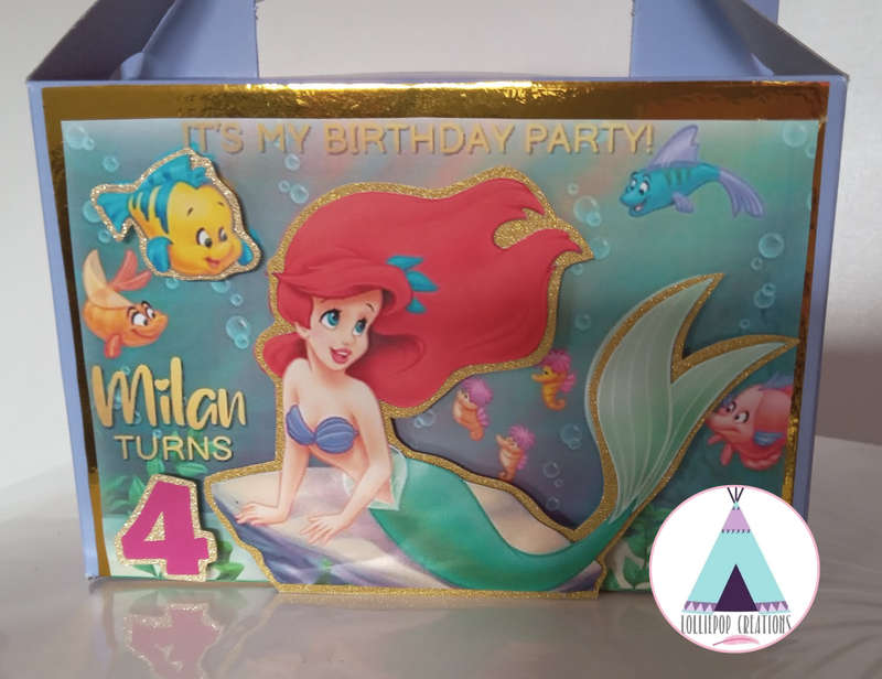 Ariel Themed and Personalised Party Boxes (10 Boxes) PLUS 10 FREE Cupcake Toppers