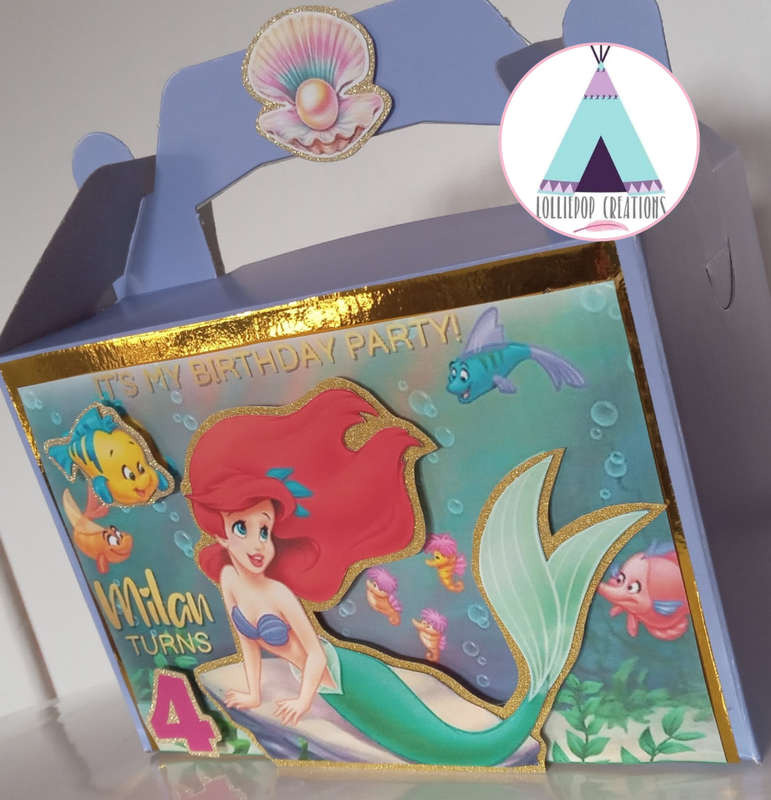 Ariel Themed and Personalised Party Boxes (10 Boxes) PLUS 10 FREE Cupcake Toppers