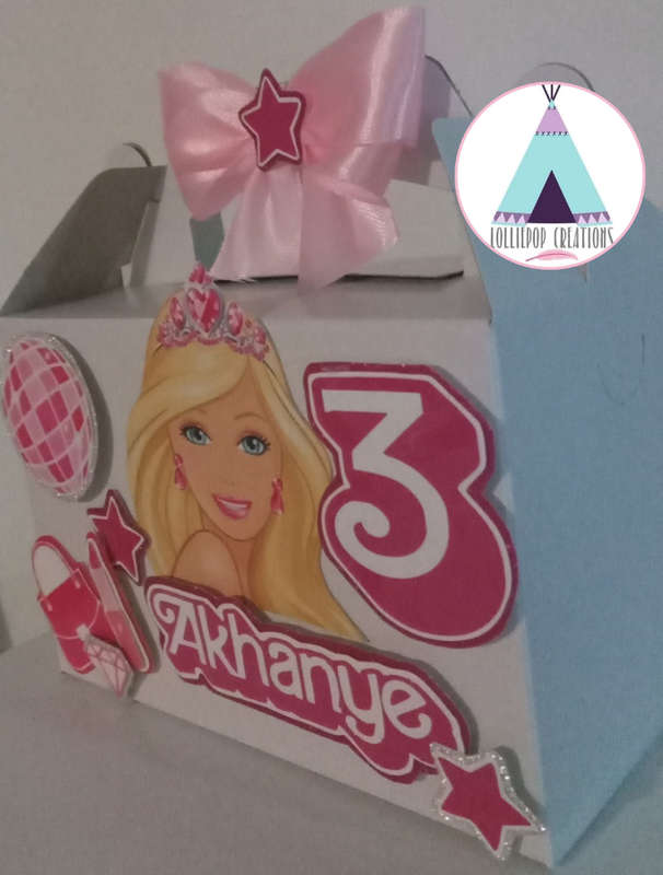Barbie Themed and personalised Party Boxes (10 Boxes) PLUS 10 FREE Cupcake Toppers