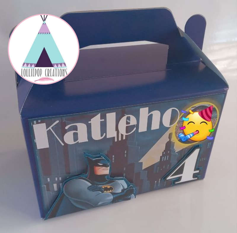Batman Themed and Personalised Party Boxes (10 Boxes) PLUS 10 FREE Cupcake Toppers